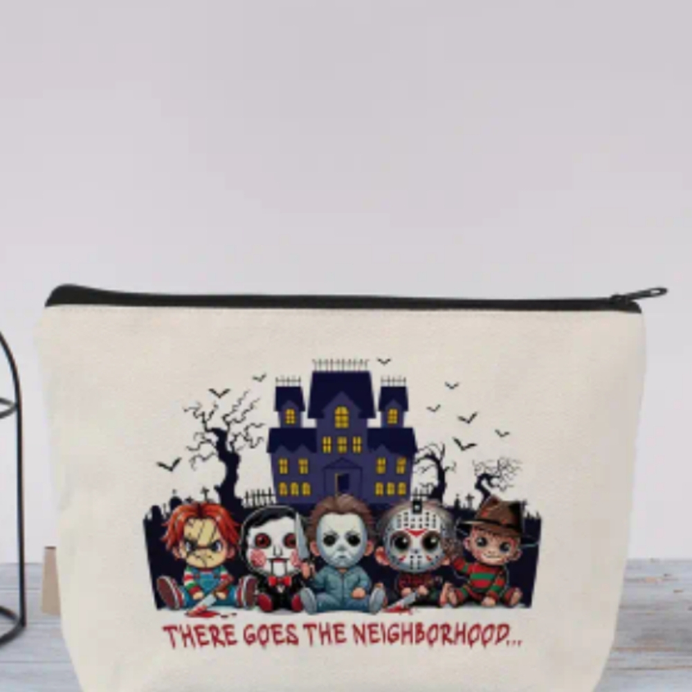 White Cosmetic Bag with Horror Characters